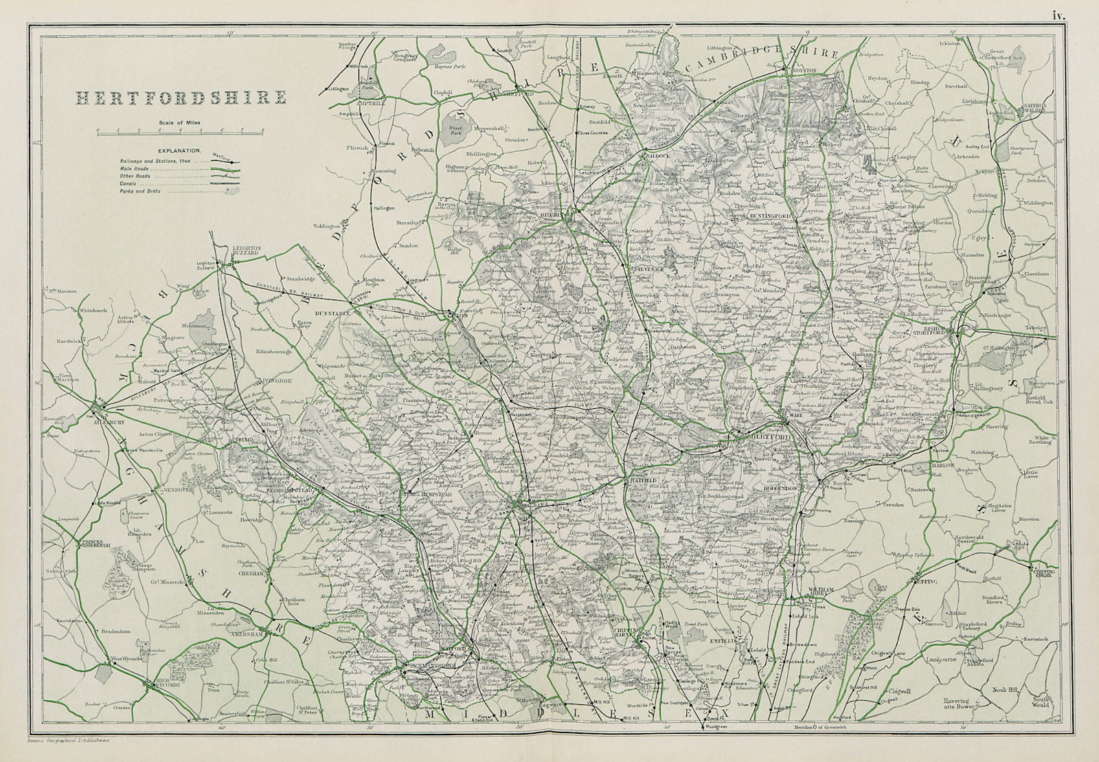 HERTFORDSHIRE. Showing Parliamentary divisions, boroughs & parks. BACON 1913 map